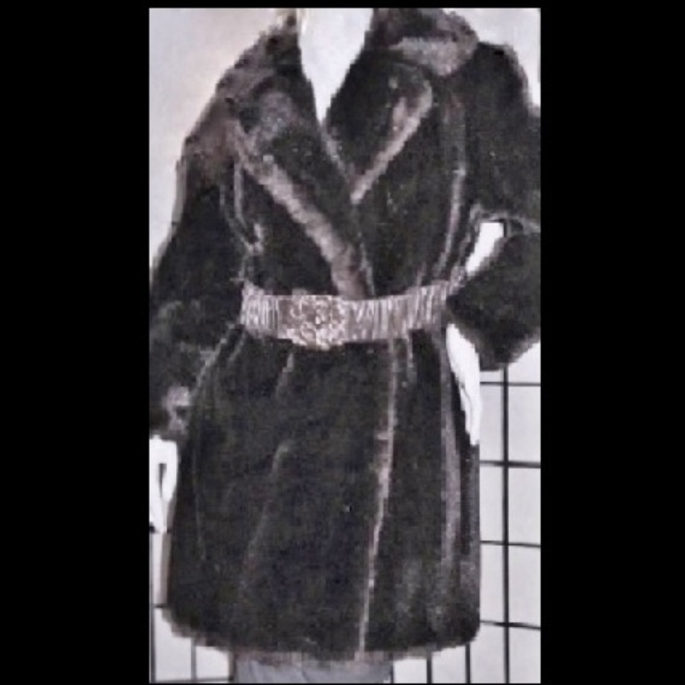 Vintage Chic Faux Mink Fur Coat Original Belt